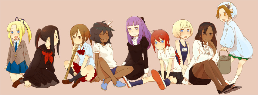 6+girls, ahoge, alternate_costume, ascot, atlus, bad_id, bad_pixiv_id, ballista_(sekaiju)