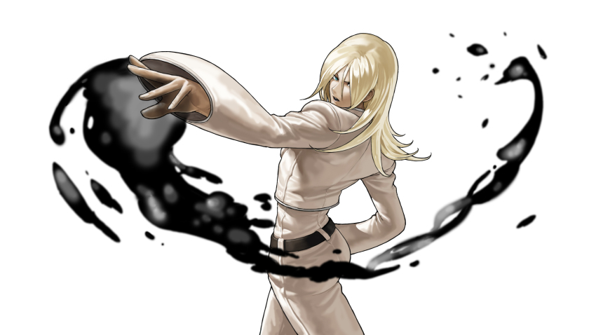 1boy, ass, belt, blonde_hair, blue_eyes, fire, hair_over_one_eye, highres