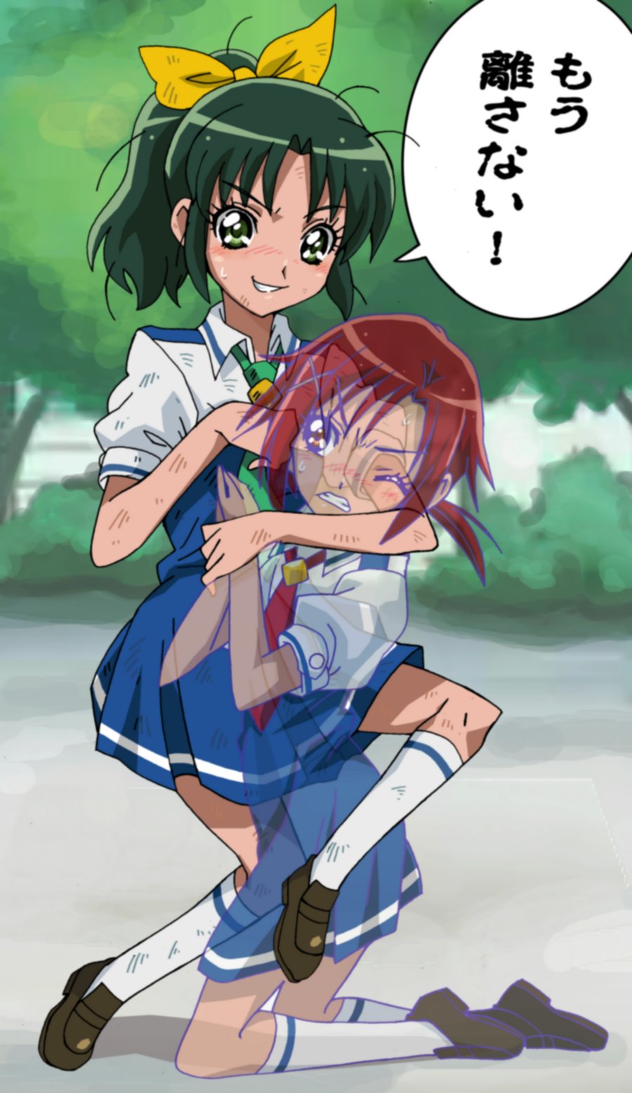 10s, 2girls, bad_id, bad_pixiv_id, blush, bullying, dirty, fukushima_masaru