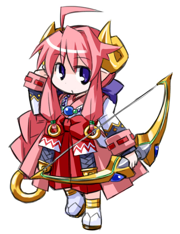 1girl, bow_(weapon), female_focus, kugelschreiber, long_hair, pink_bloom_miyabi, pink_hair, shinrabanshou