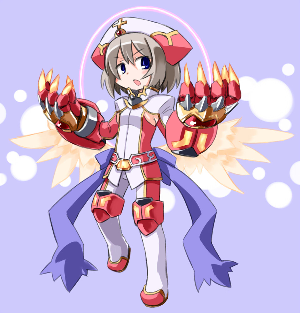 1girl, blue_eyes, claws, female_focus, grey_hair, hat, kugelschreiber, nanjouin_kiriko