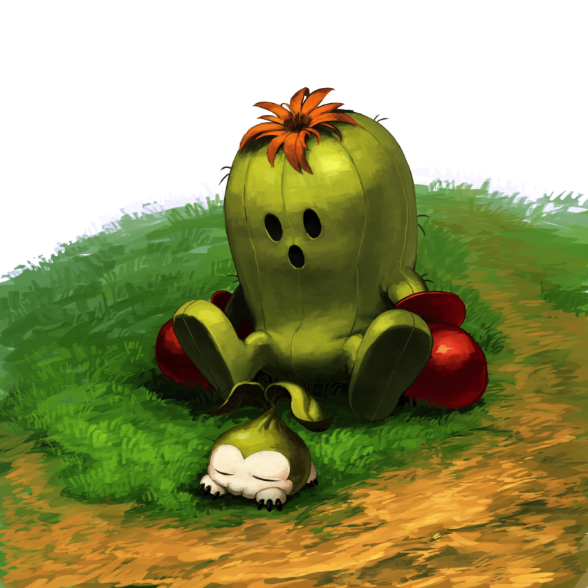 bad_id, bad_pixiv_id, boxing_gloves, cactus, digimon, digimon_(creature), digimon_adventure, grass, highres, ittenn-h, monster, no_humans, plant, tanemon, togemon