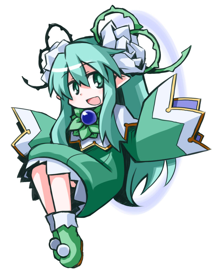 1girl, female_focus, hanahime_kaguya, kugelschreiber, long_hair, open_mouth, shinrabanshou, simple_background, smile, solo, very_long_hair, white_background