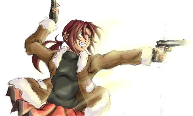 00s, 1girl, azu_(warehouse86), black_lagoon, dual_wielding, female_focus, gun, handgun