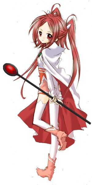 1girl, cape, long_hair, red_eyes, red_hair, ribbon, rommy_(tales), shoes