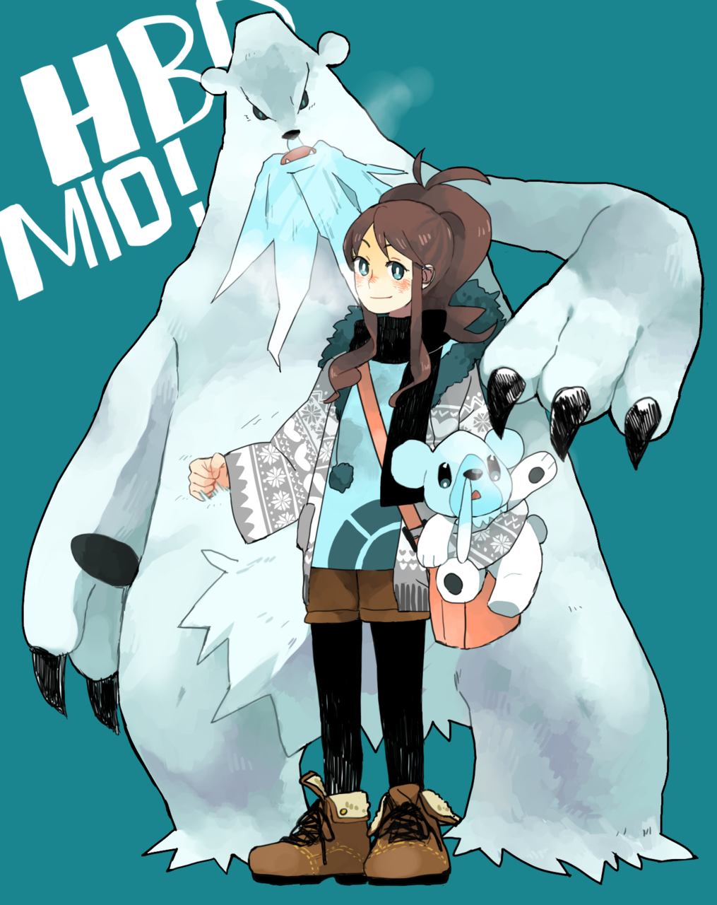 10s, 1girl, alternate_costume, animal, aqua_background, bad_id, bad_tumblr_id, bag