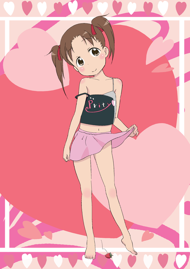 1girl, brown_hair, female_focus, full_body, ichigo_mashimaro, jojifuku, matsuoka_miu, orochi_(namashiba), skirt, solo, twintails