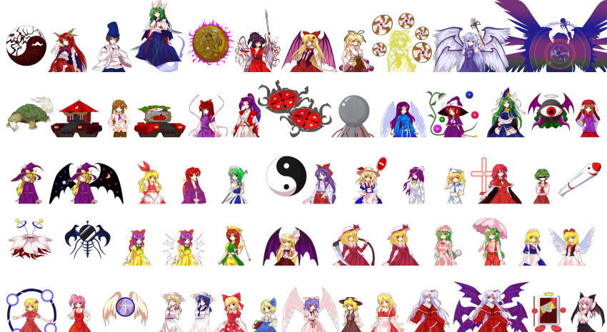 1boy, 6+girls, absolutely_everyone, absurdres, alice_margatroid, alice_margatroid_(pc-98), alphes_(style), annotated