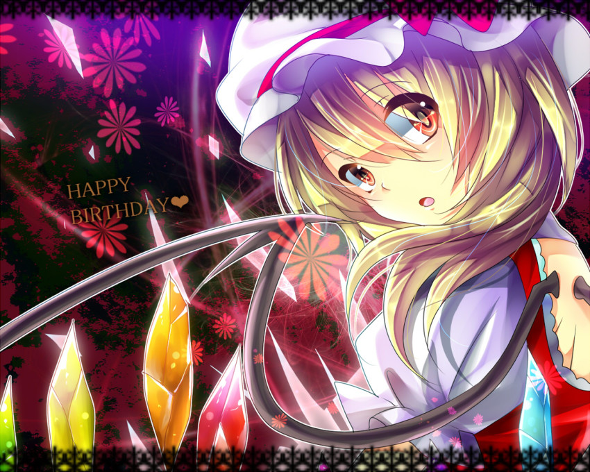 1girl, :o, bad_id, bad_pixiv_id, blonde_hair, daradara1999, female_focus, flandre_scarlet