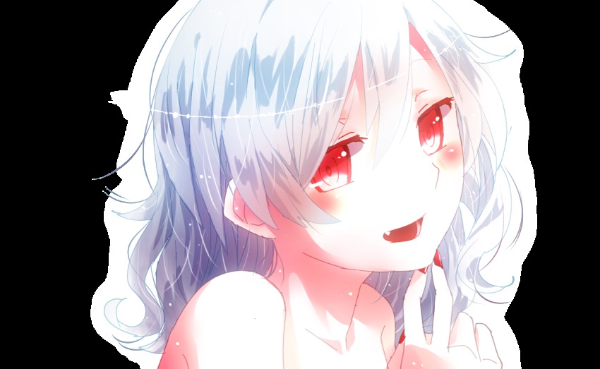 1girl, 817nono, bad_id, bad_pixiv_id, blue_hair, blush, collarbone, fang