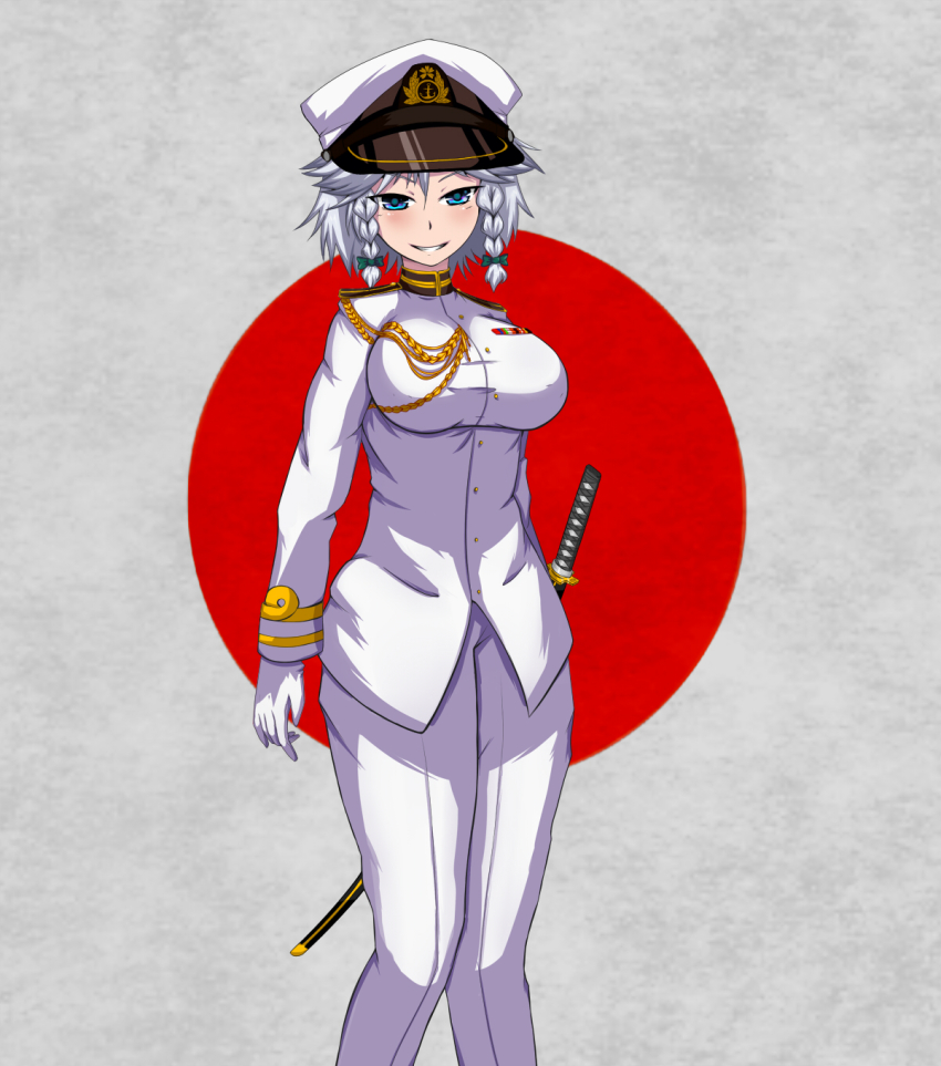 1girl, alternate_costume, bow, braid, breasts, female_focus, gloves, hair_bow