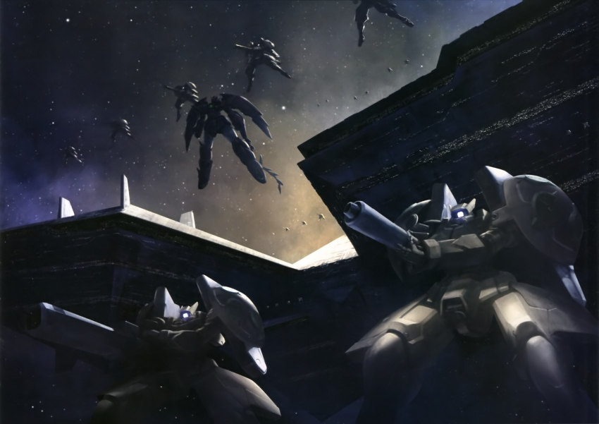 gundam, gundam_epyon, gundam_wing, highres, libra_(gundam_wing), mecha, robot, space, spacecraft, virgo_ii