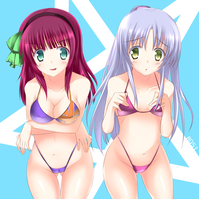 10s, 2girls, angel_beats!, aosi_(wasabiranzy), bad_id, bad_pixiv_id, bikini, breast_envy