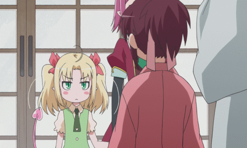 3girls, :p, animated, animated_gif, astarotte_ygvar, blonde_hair, child, demon_girl, demon_tail, green_eyes, griselda_reginhard, judit_snorrevik, lotte_no_omocha!, lowres, multiple_girls, pointy_ears, screencap, standing, tail, tongue, tongue_out, twintails