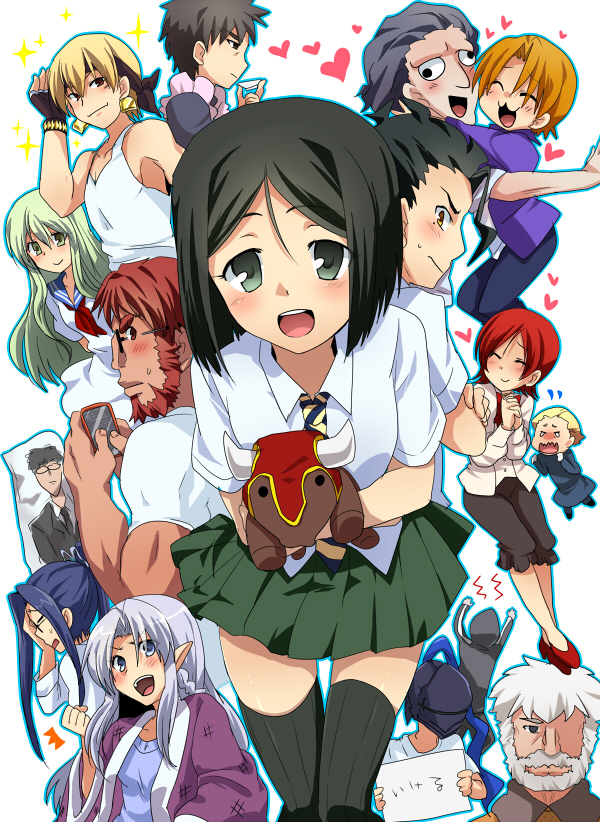 4girls, 6+boys, beard, berserker_(fate/zero), berserker_(sensha_otoko)_(fate), black_hair, blonde_hair, blue_hair, bob_cut, bull, dakimakura_(object), diarmuid_ua_duibhne_(fate), diarmuid_ua_duibhne_(lancer)_(fate), enkidu_(fate), facial_hair, fate/stay_night, fate/strange_fake, fate/zero, fate_(series), gender_request, genderswap, gilgamesh_(fate), gilles_de_rais_(caster)_(fate), gilles_de_rais_(fate), glasses, glen_mackenzie, green_eyes, green_hair, iskandar_(fate), kayneth_archibald_el-melloi, kotomine_kirei, kotomine_kirei_(fate/zero), kuzuki_souichirou, marimo_danshaku, matou_kariya, medea_(caster)_(fate), medea_(fate), medea_(sensha_otoko)_(fate), multiple_boys, multiple_girls, necktie, pillow, pleated_skirt, red_hair, sasaki_kojirou_(fate), sensha_otoko, skirt, sola-ui_nuada-re_sophia-ri, thighhighs, uryuu_ryuunosuke, waver_velvet, waver_velvet_(sensha_otoko), white_hair