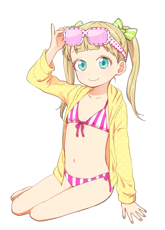 10s, 1girl, aqua_eyes, bad_id, bad_pixiv_id, bikini, blonde_hair, child, hanatsuka, idolmaster, idolmaster_cinderella_girls, innertube, mary_cochran, navel, swim_ring, swimsuit, twintails