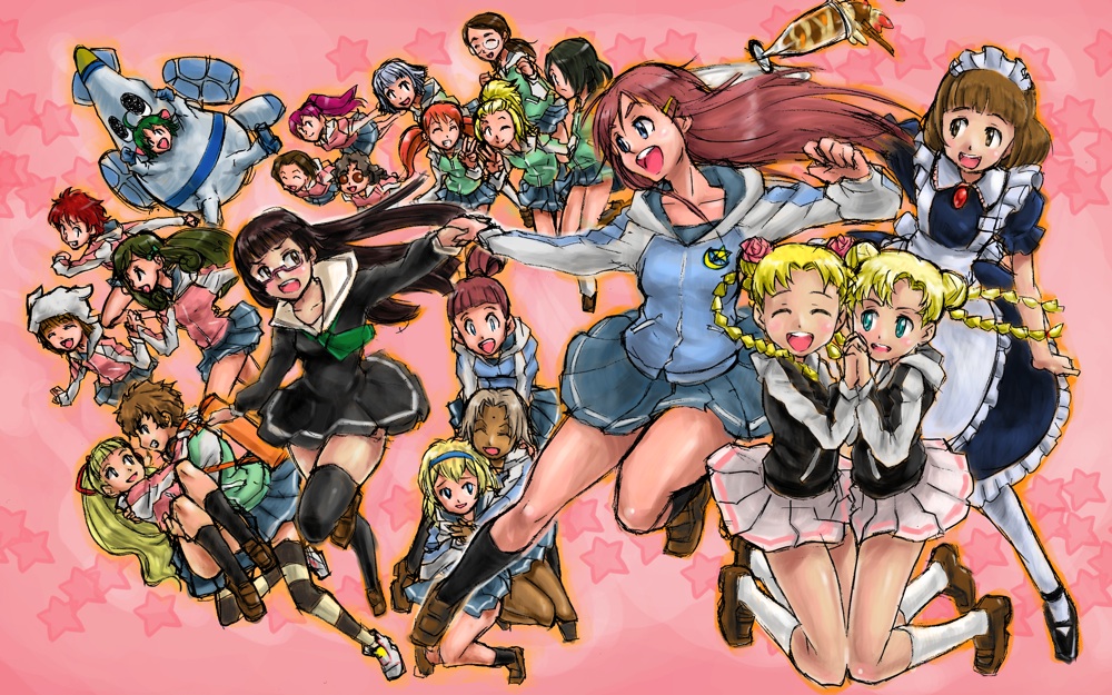 6+girls, ai_hoshimiya, april_lambert, asta_alhanko, berinda_percy, carrying, chiaki_kurihara, cosplay