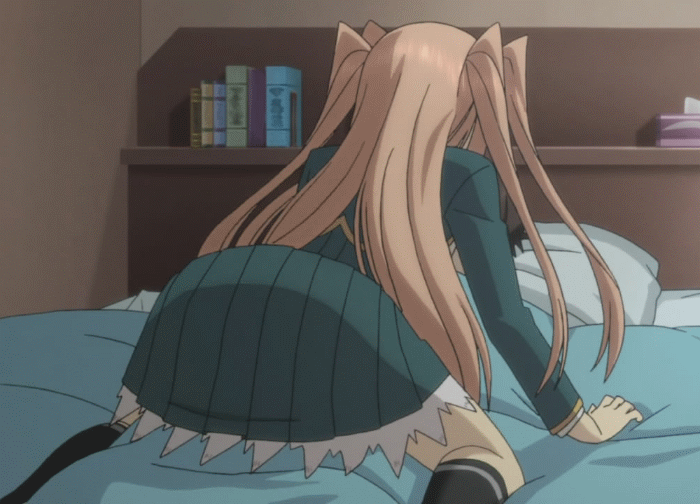 10s, 1boy, 1girl, all_fours, animated, animated_gif, bed, bedroom