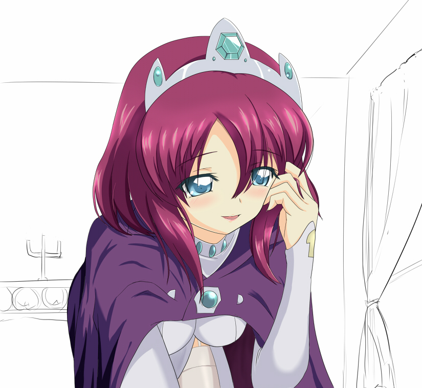 1girl, all_fours, bad_id, bad_pixiv_id, blue_eyes, cape, crown, female_focus