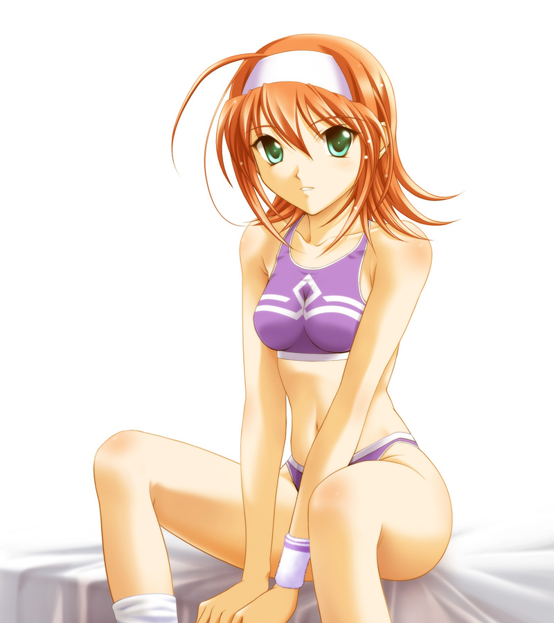 00s, 1girl, ahoge, aizawa_kotarou, bed, bikini, blush, breasts