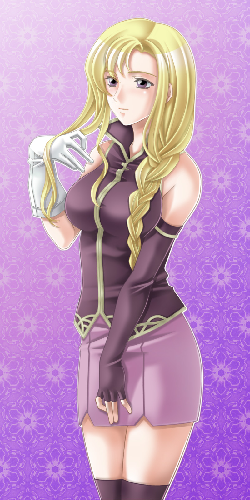 1girl, asymmetrical_gloves, blonde_hair, braid, elbow_gloves, female_focus, fingerless_gloves, fire_emblem