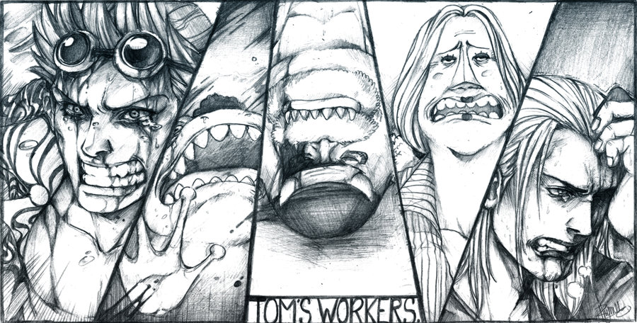 1girl, 3boys, beard, blood, crying, death, facial_hair, franky_(one_piece)