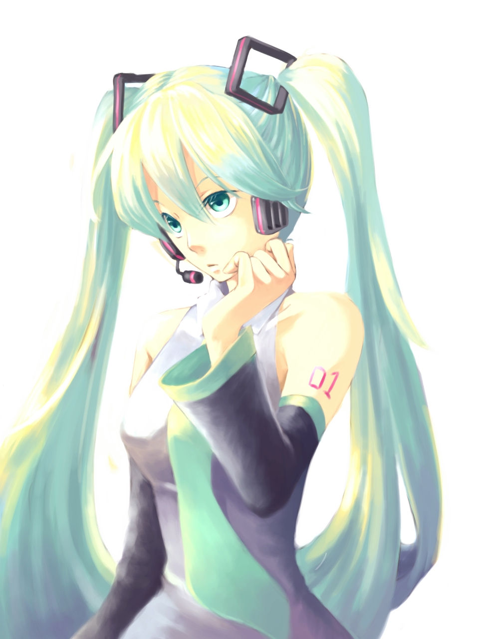 1girl, aokiri_(dolce), bad_id, bad_pixiv_id, detached_sleeves, female_focus, green_eyes, green_hair