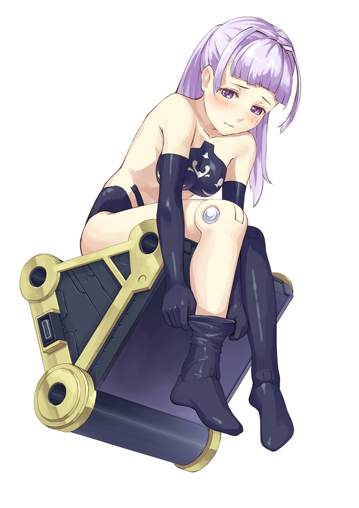 10s, 1girl, arnval_mk2, bare_shoulders, black_gloves, black_thighhighs, blush, busou_shinki