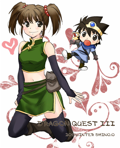 1boy, 1girl, blush, boots, bridal_gauntlets, brown_eyes, brown_hair, chibi