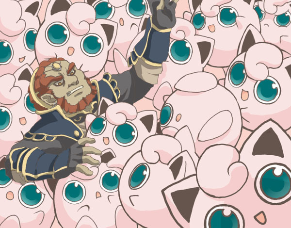 1boy, armor, blue_eyes, dark-skinned_male, dark_skin, ganondorf, gen_1_pokemon, honcha
