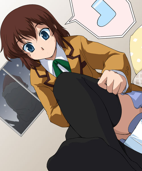 00s, 1girl, adjusting_clothes, amia_lee, bioroid_hei, black_thighhighs, blazer, blue_eyes