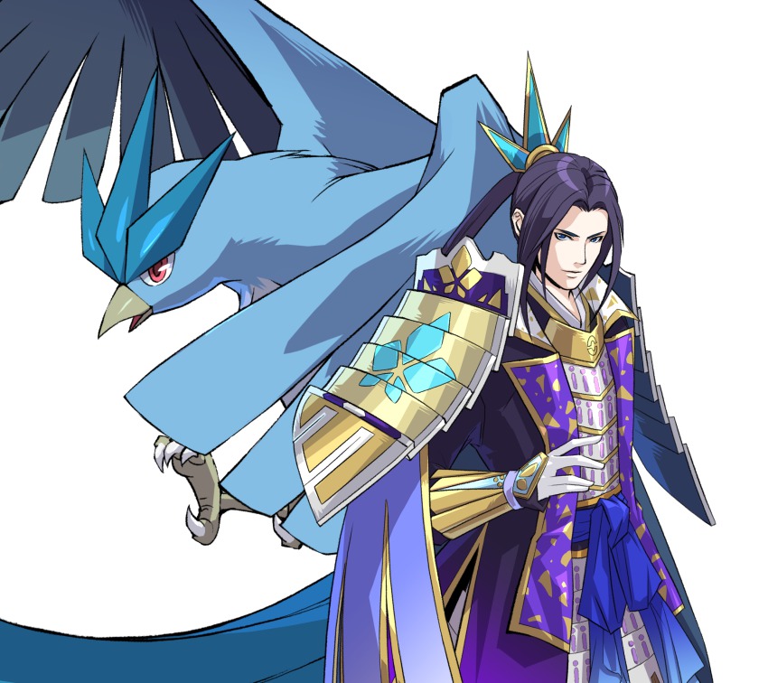akechi_mitsuhide_(sengoku_musou), articuno, bird, gen_1_pokemon, highres, legendary_pokemon, male_focus, nintendo