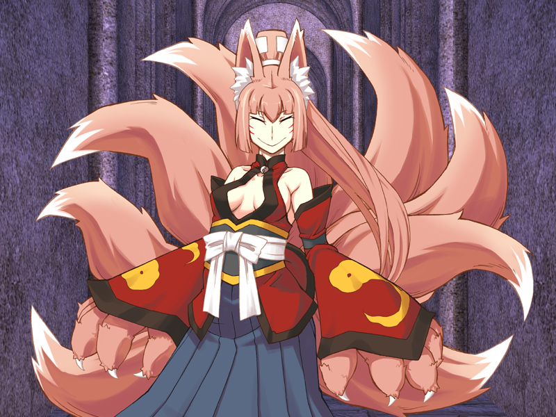animal_ears, closed_eyes, fox_ears, fox_tail, mon-musu_quest!, monster_girl, pink_hair, tail