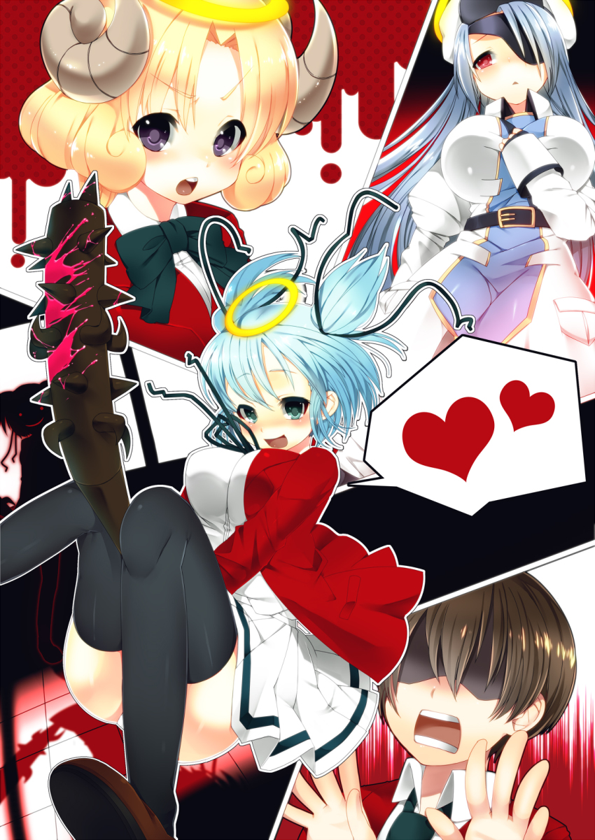 00s, 1boy, 1girl, 3girls, :d, aqua_eyes, bad_id, bad_pixiv_id