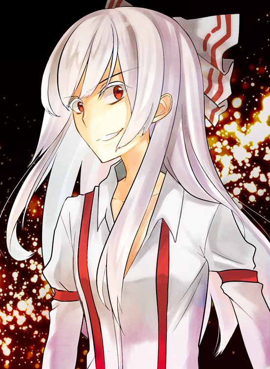 1girl, amazakesakumi1222, bad_id, bad_pixiv_id, bow, collarbone, female_focus, fujiwara_no_mokou