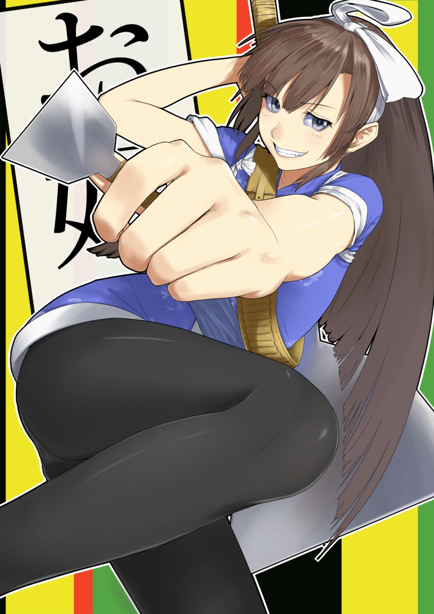 1girl, black_hair, blue_eyes, blush, female_focus, grin, highres, japanese_clothes