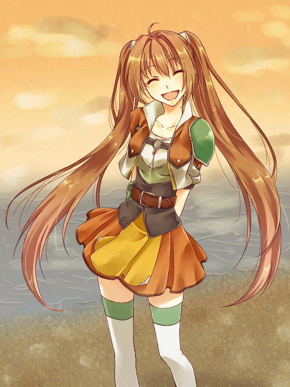 1girl, arms_behind_back, bad_id, bad_pixiv_id, brown_hair, closed_eyes, cropped_jacket, dress