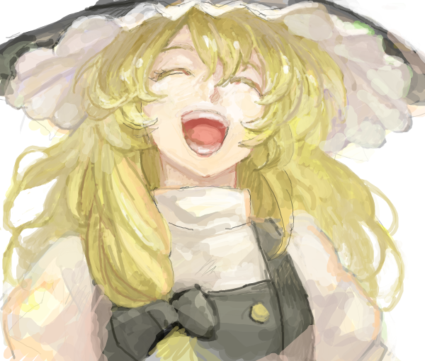 1girl, bad_drawr_id, bad_id, blonde_hair, closed_eyes, drawr, female_focus, hat, ikam, kirisame_marisa, laughing, oekaki, solo, touhou, witch_hat