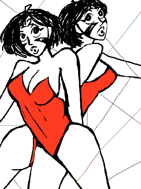 1990s_(style), 2girls, android, ass, bare_shoulders, battle_angel_alita:_last_order, black_eyes, black_hair