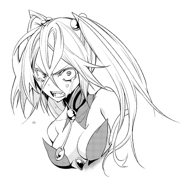 10s, 1girl, angry, anri_airi, asuka_yuuri, bare_shoulders, breasts, cleavage