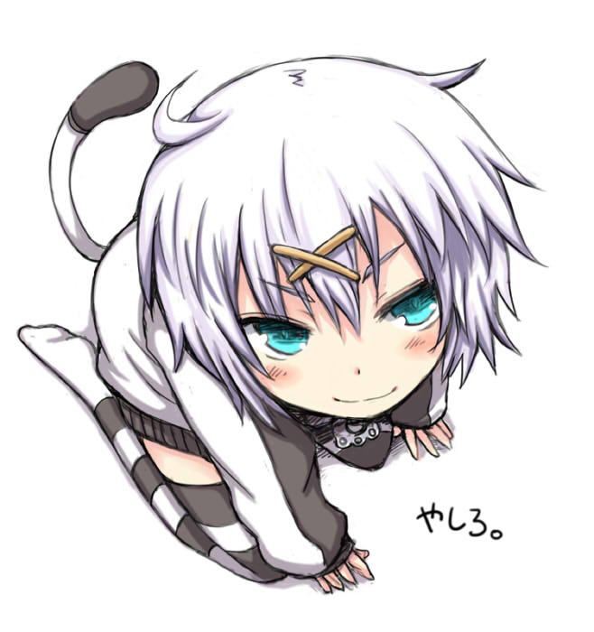 1girl, blush, cat_tail, female_focus, lock_heart_(juuryokudou), original, short_hair, simple_background