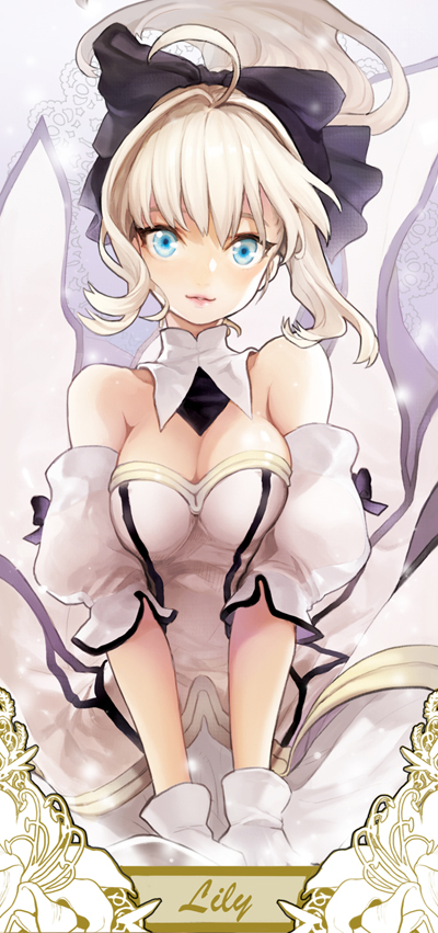 1girl, ahoge, artoria_pendragon_(fate), bad_id, bad_pixiv_id, bare_shoulders, bow, capcom