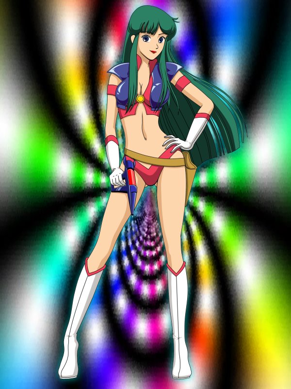 belt, blue_eyes, blush, dawy, gloves, green_hair, gun, holster