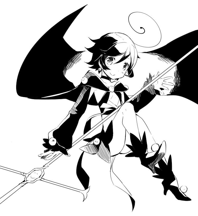 10s, 1girl, ahoge, arm_warmers, breasts, cape, choker, cross