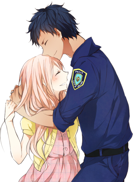 1boy, 1girl, aomine_daiki, bad_id, bad_pixiv_id, blue_hair, couple, dark-skinned_male