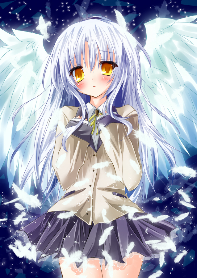 10s, 1girl, angel_beats!, bad_id, bad_pixiv_id, blazer, feathers, female_focus
