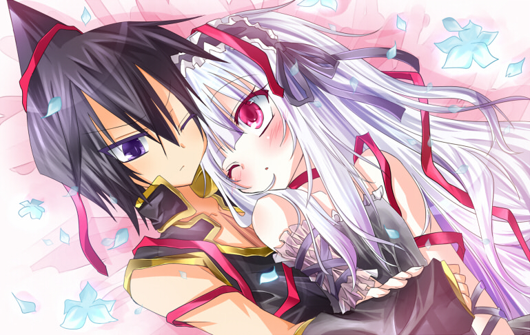 1boy, 1girl, bad_id, bad_pixiv_id, bare_shoulders, black_hair, blush, couple