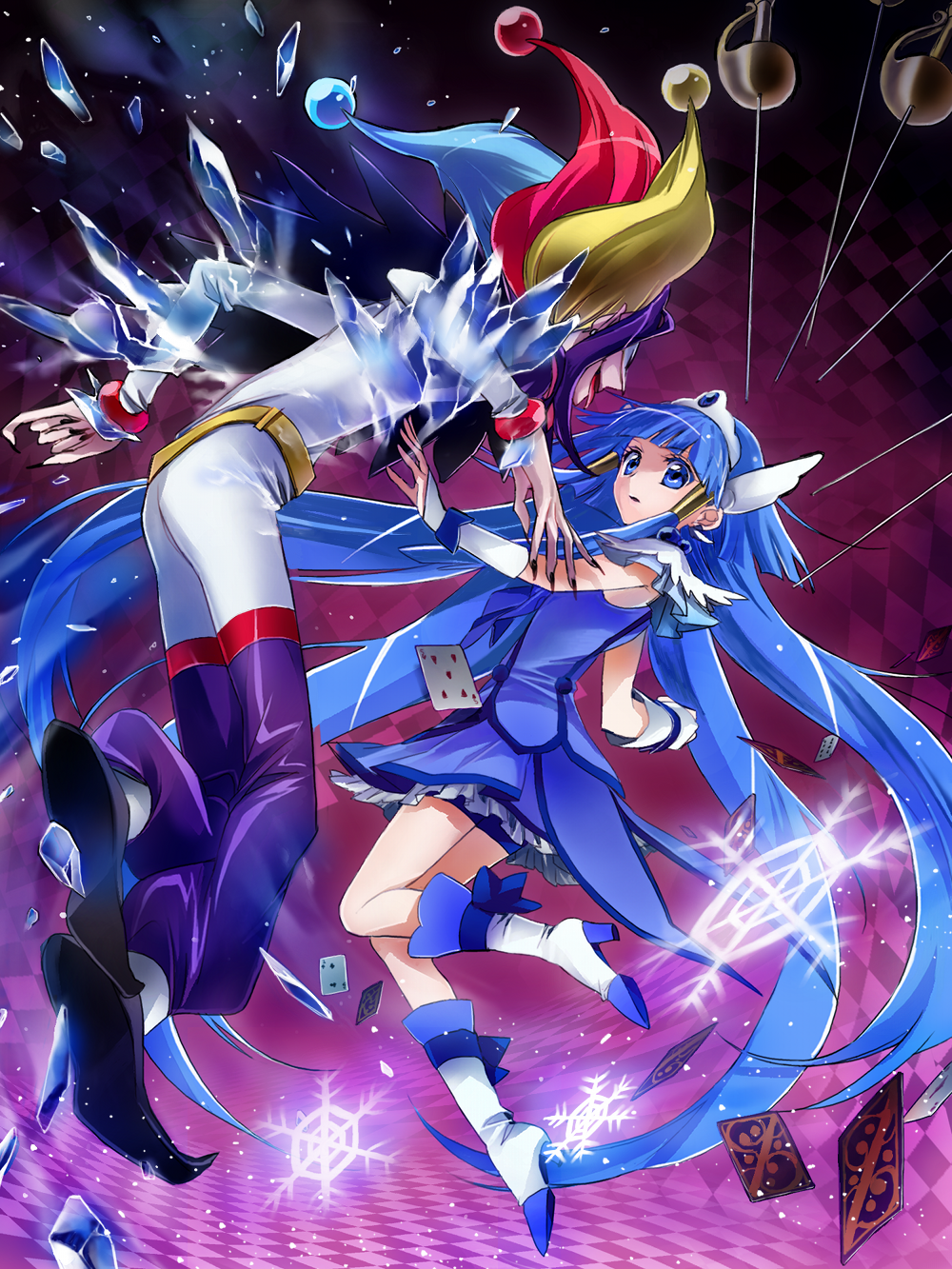 10s, 1boy, 1girl, aoki_reika, argyle_background, argyle_clothes, bad_id, bad_pixiv_id