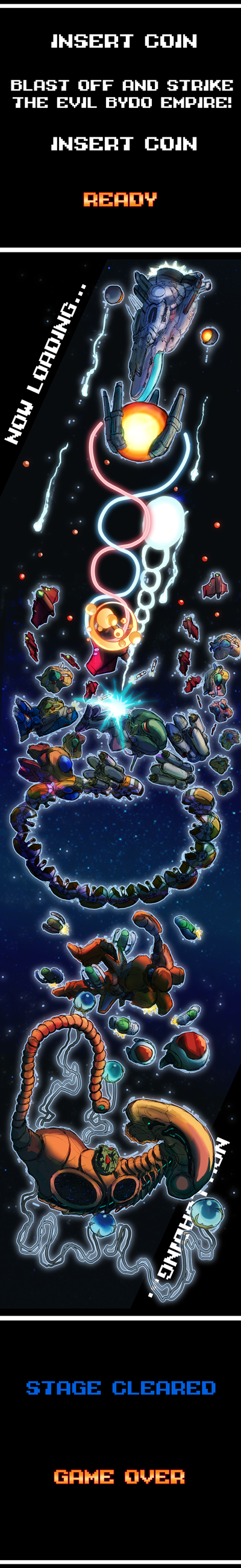 absurdres, r-9a_arrowhead, bit_(r-type), highres, irem, long_image, no_humans, sakurai