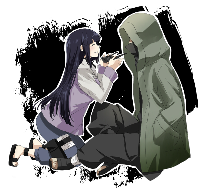 1boy, 1girl, aburame_shino, bandages, black_hair, closed_eyes, fukurou_(hukirou), hands_in_pockets